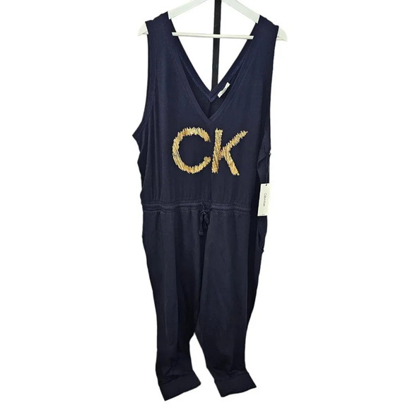 Calvin Klein Womens Sleeveless Logo Romper  Navy Size 3XL NWT - Picture 1 of 9